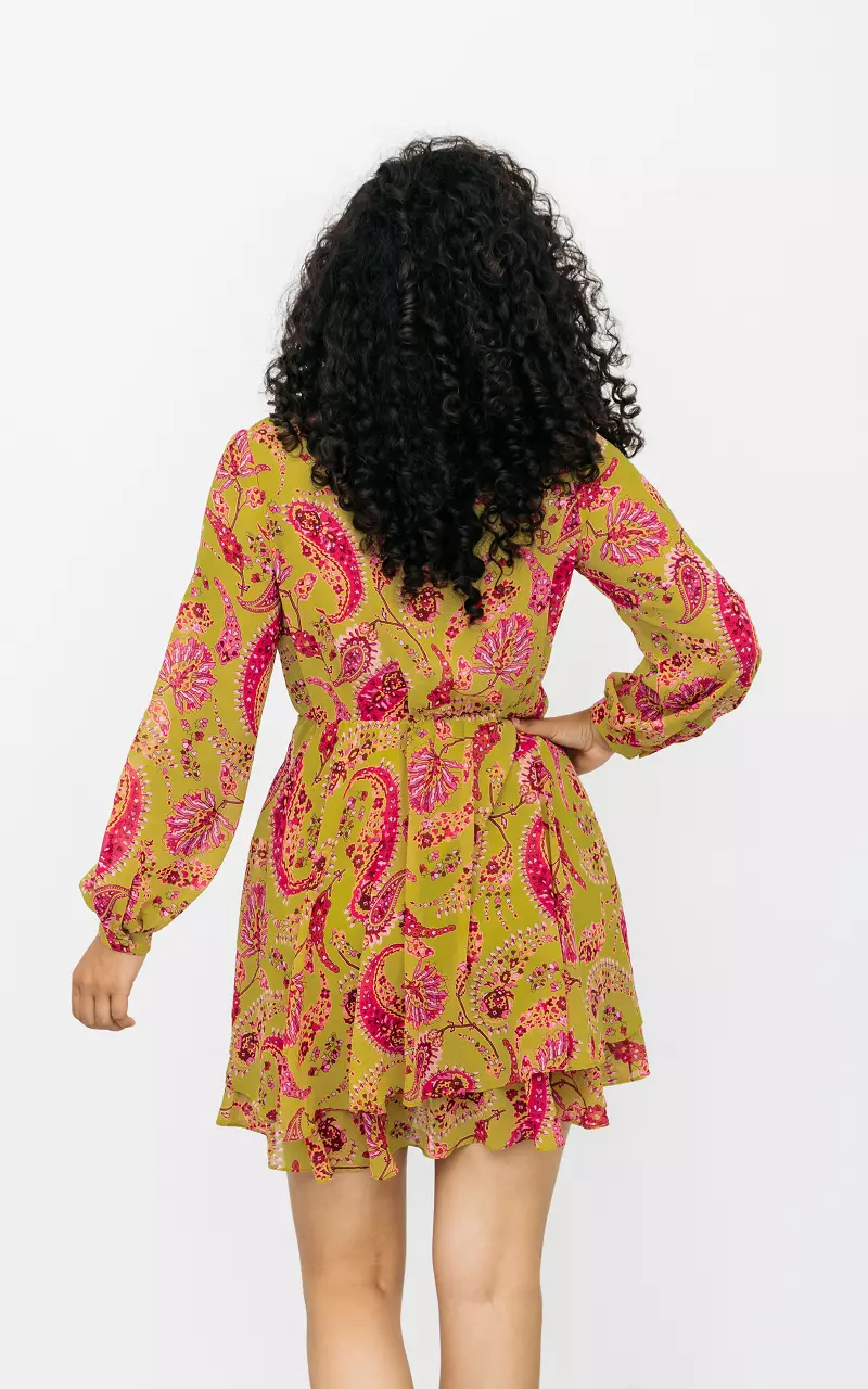 Mini Kleid im Wickel-Look Gelb Pink