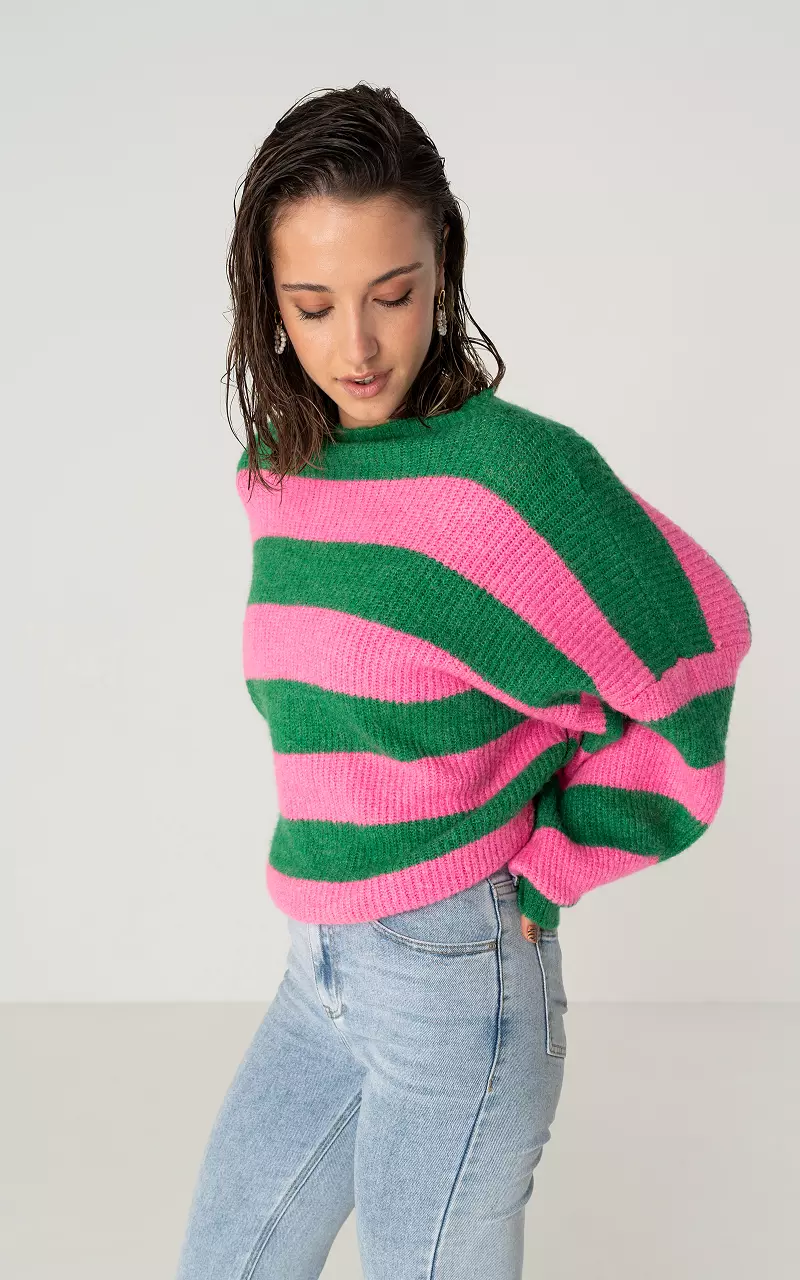 Oversized Pullover mit Streifenmuster Pink Grün