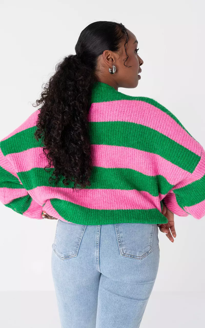Oversized Pullover mit Streifenmuster Pink Grün