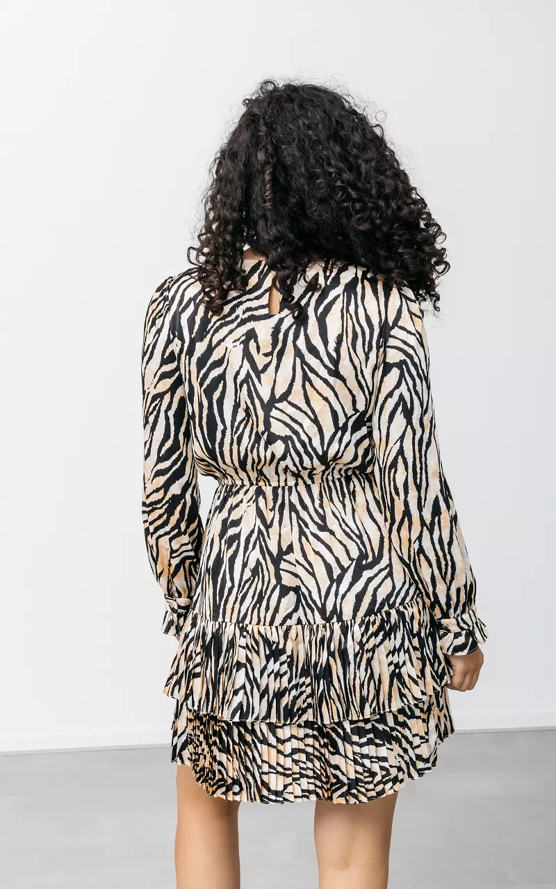 Mini Kleid mit Zebra Muster Schwarz Hellbraun