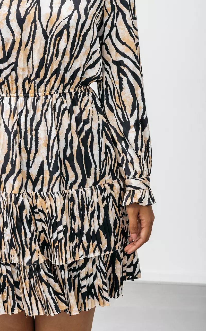 Mini Kleid mit Zebra Muster Schwarz Hellbraun