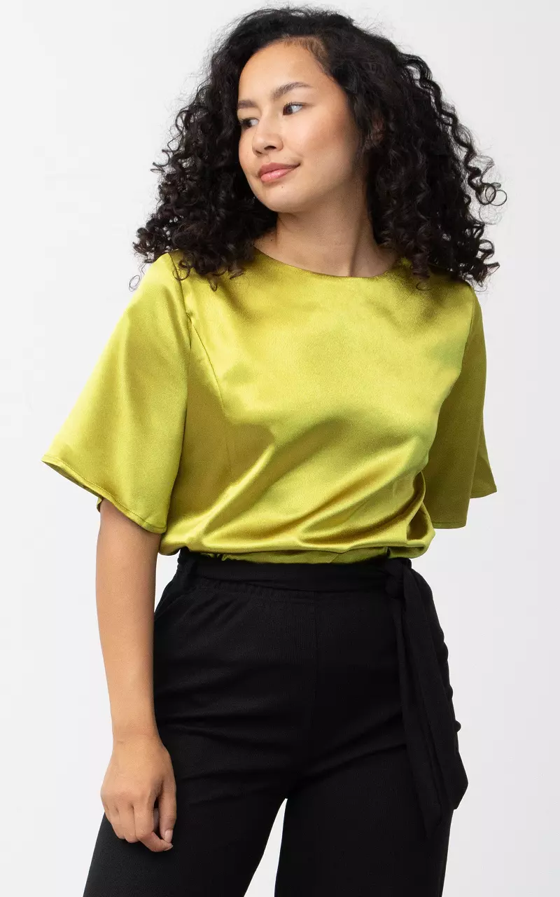 Satin look top with round neck Light Green
