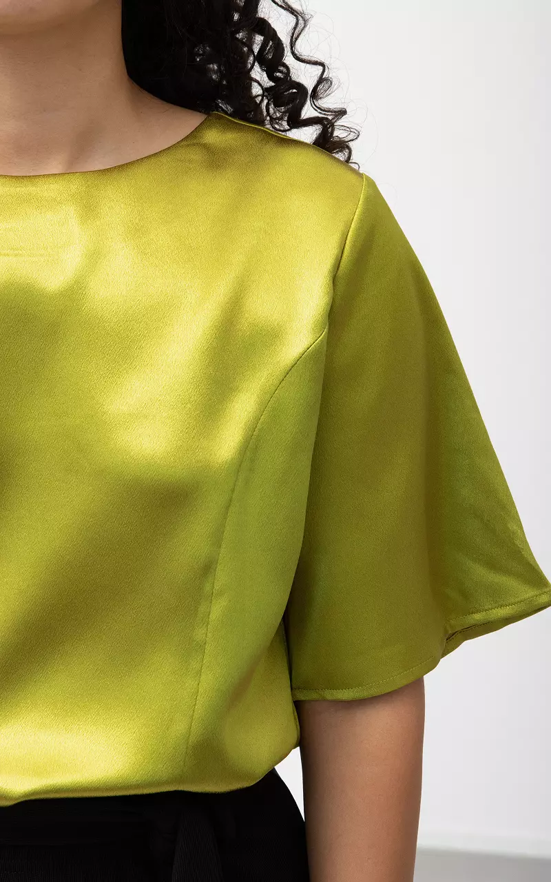 Satin look top with round neck Light Green