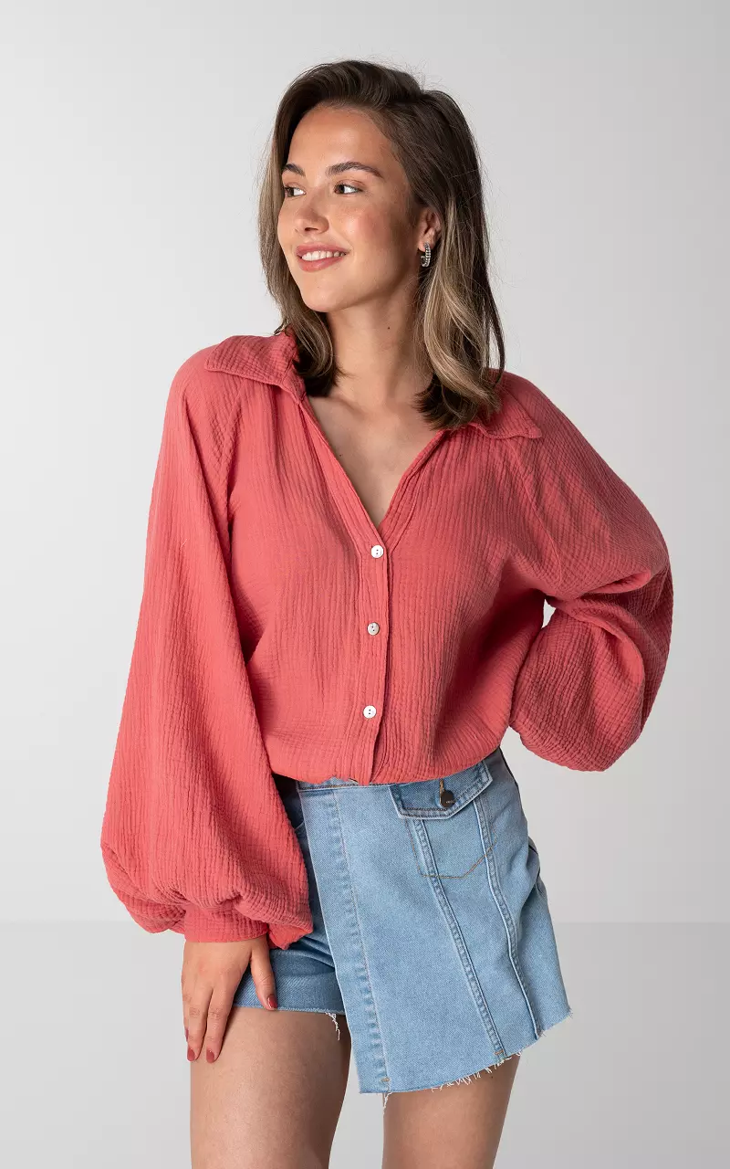 Cotton blouse with buttons Mauve Pink