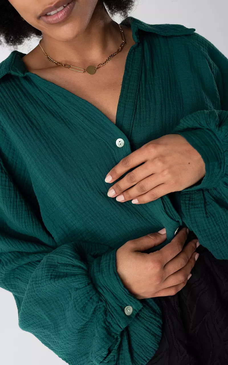 Cotton blouse with buttons Dark Green