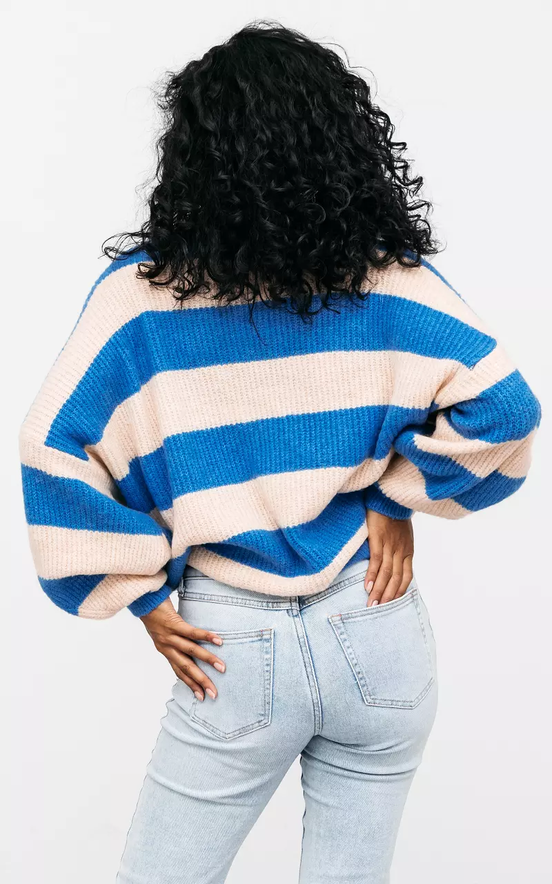 Oversized Pullover mit Streifenmuster Blau Beige