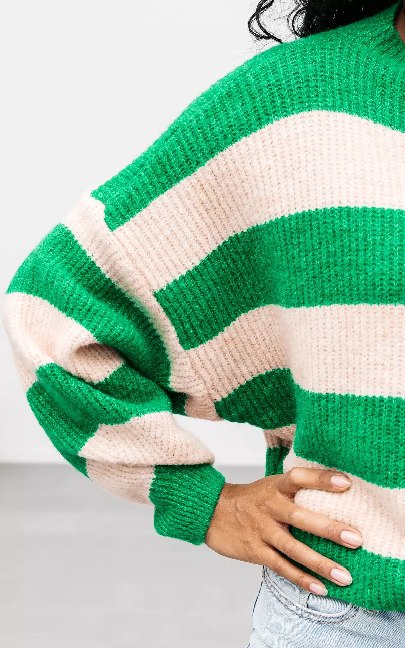Oversized Pullover mit Streifenmuster Grün Beige