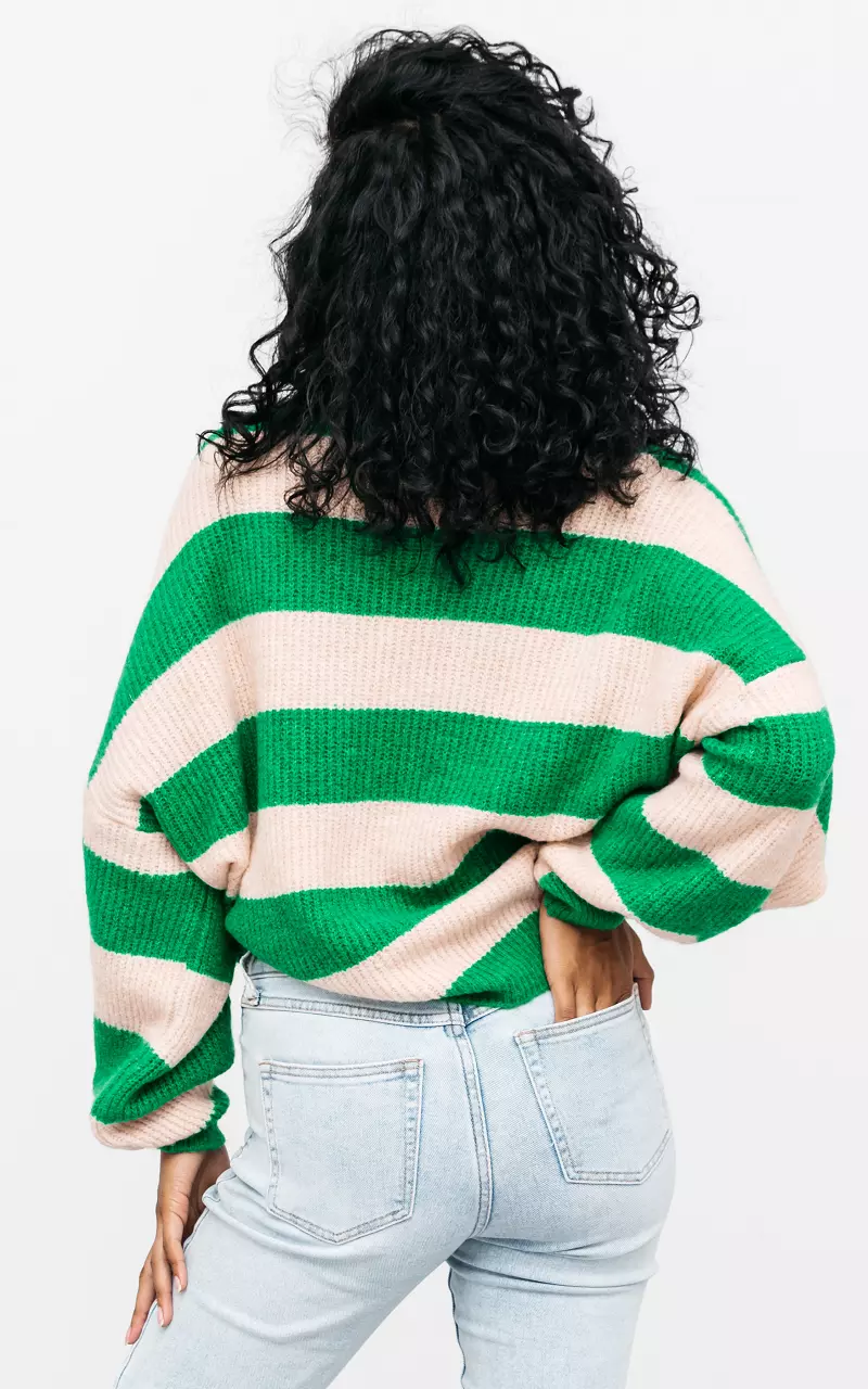 Oversized Pullover mit Streifenmuster Grün Beige