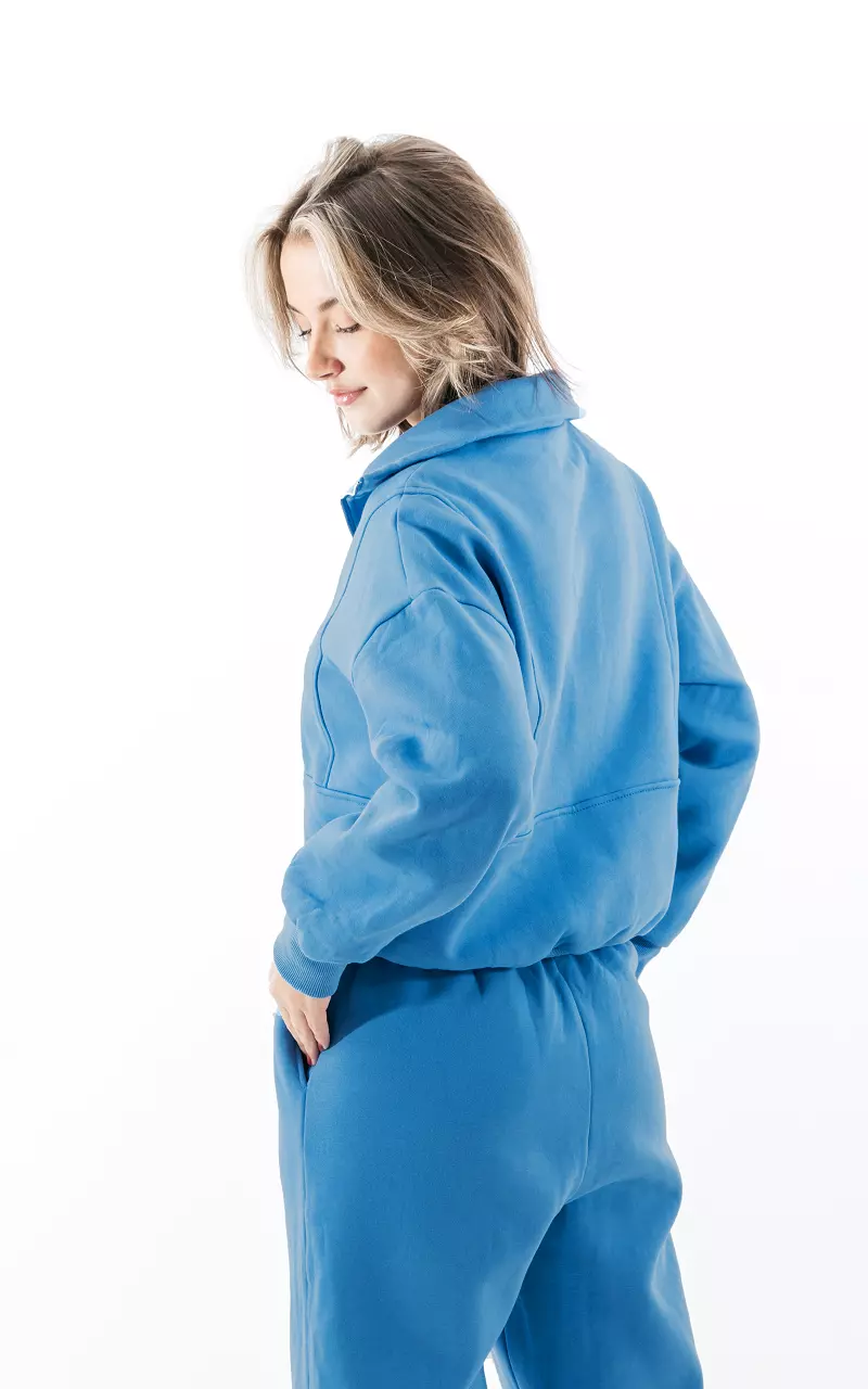 Weicher Pullover mit halbem Reißverschluss Blau