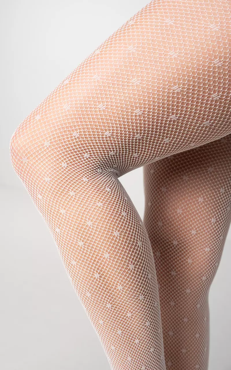 Fishnet tights with dots White