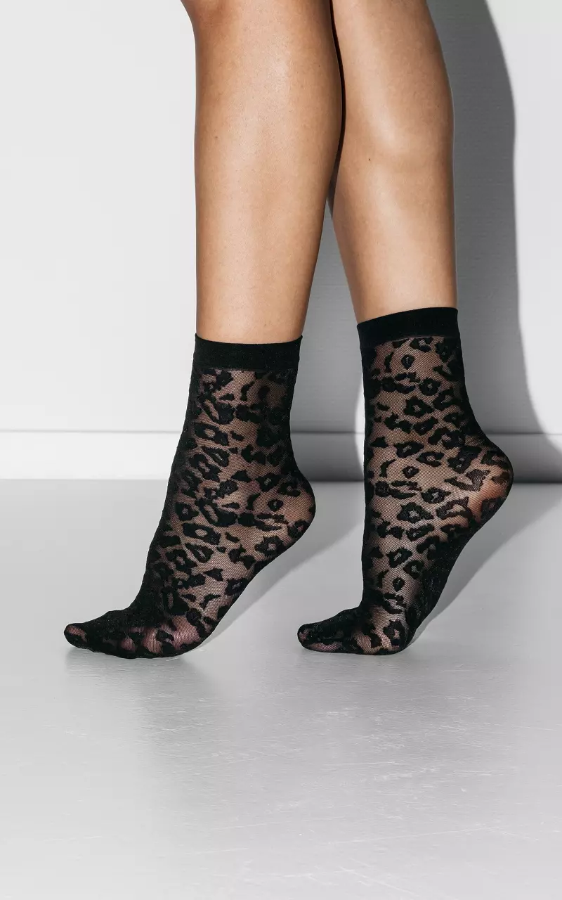 Pantyhose socks with leopard print Black