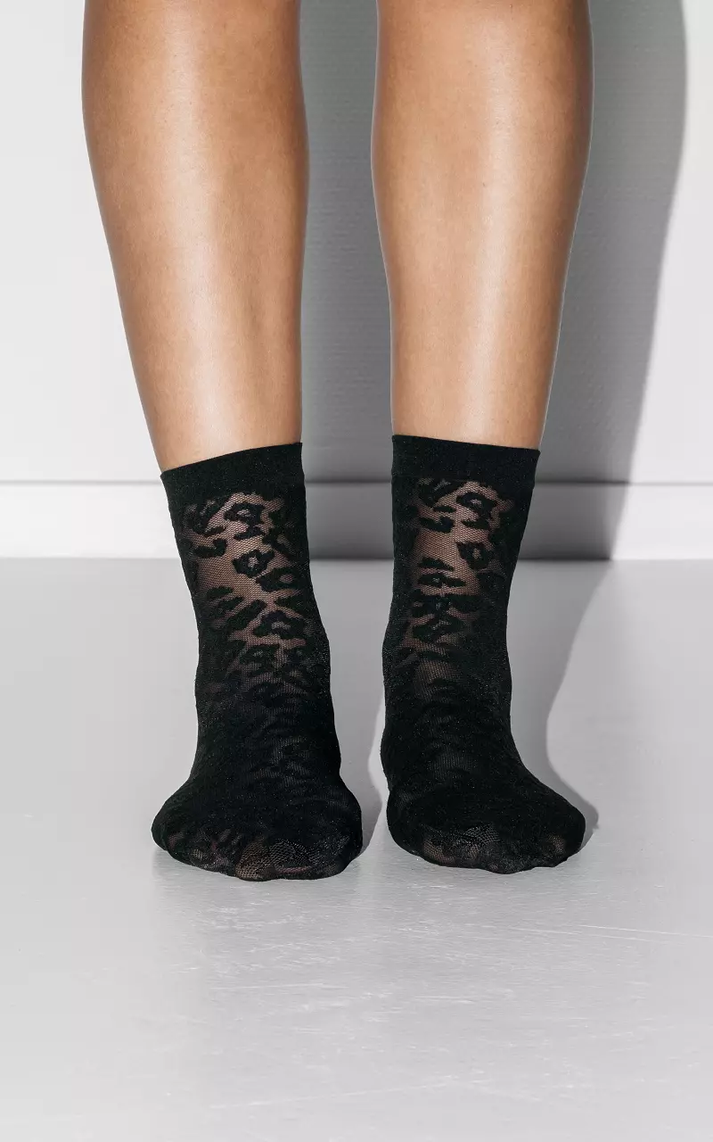 Pantyhose socks with leopard print Black