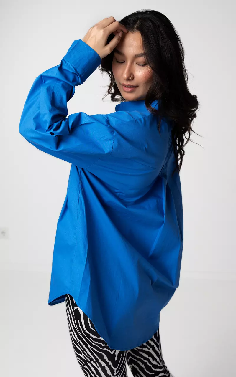 Basic blouse with breast pocket Blue