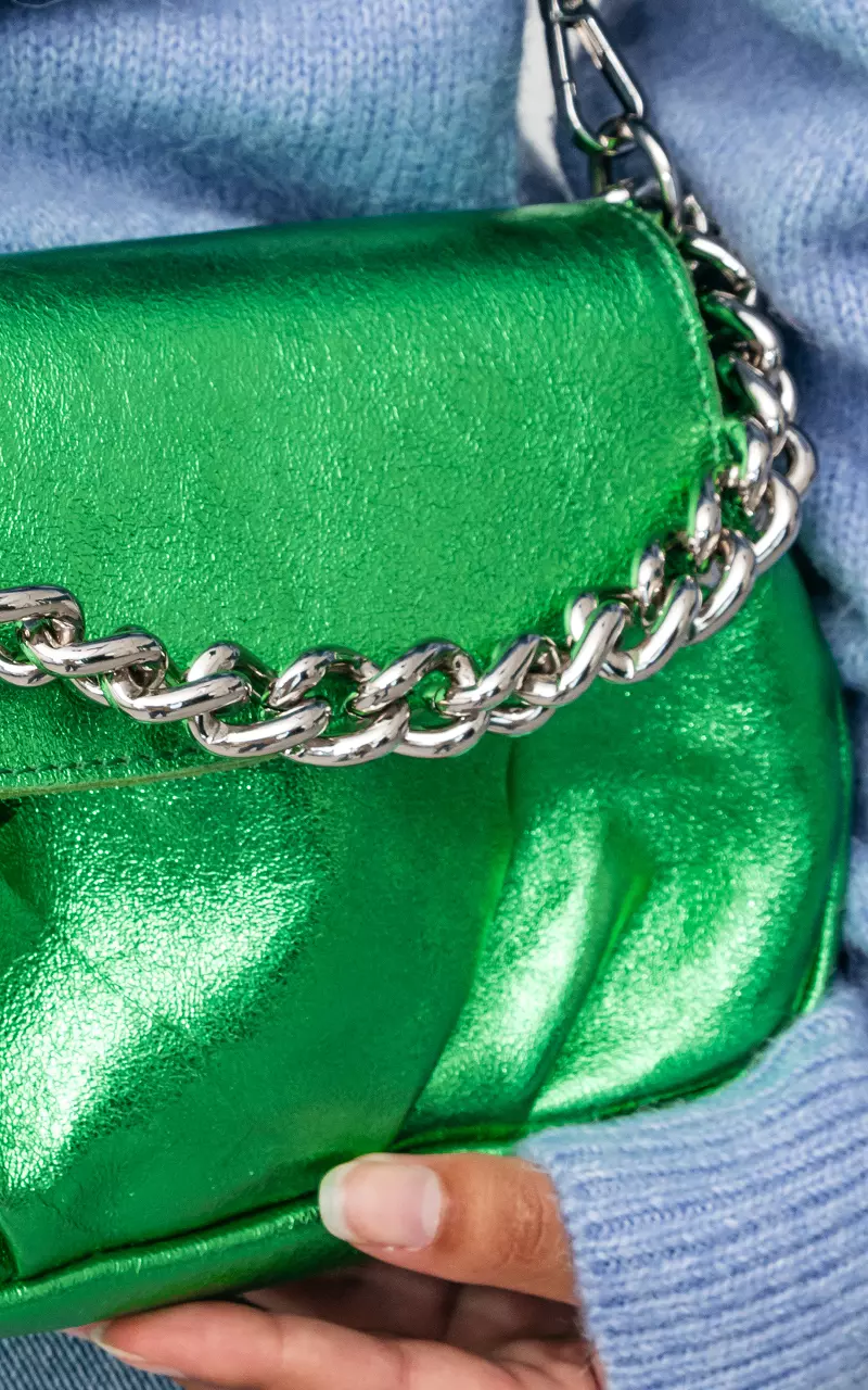 Metallic look bag with press button Light Green