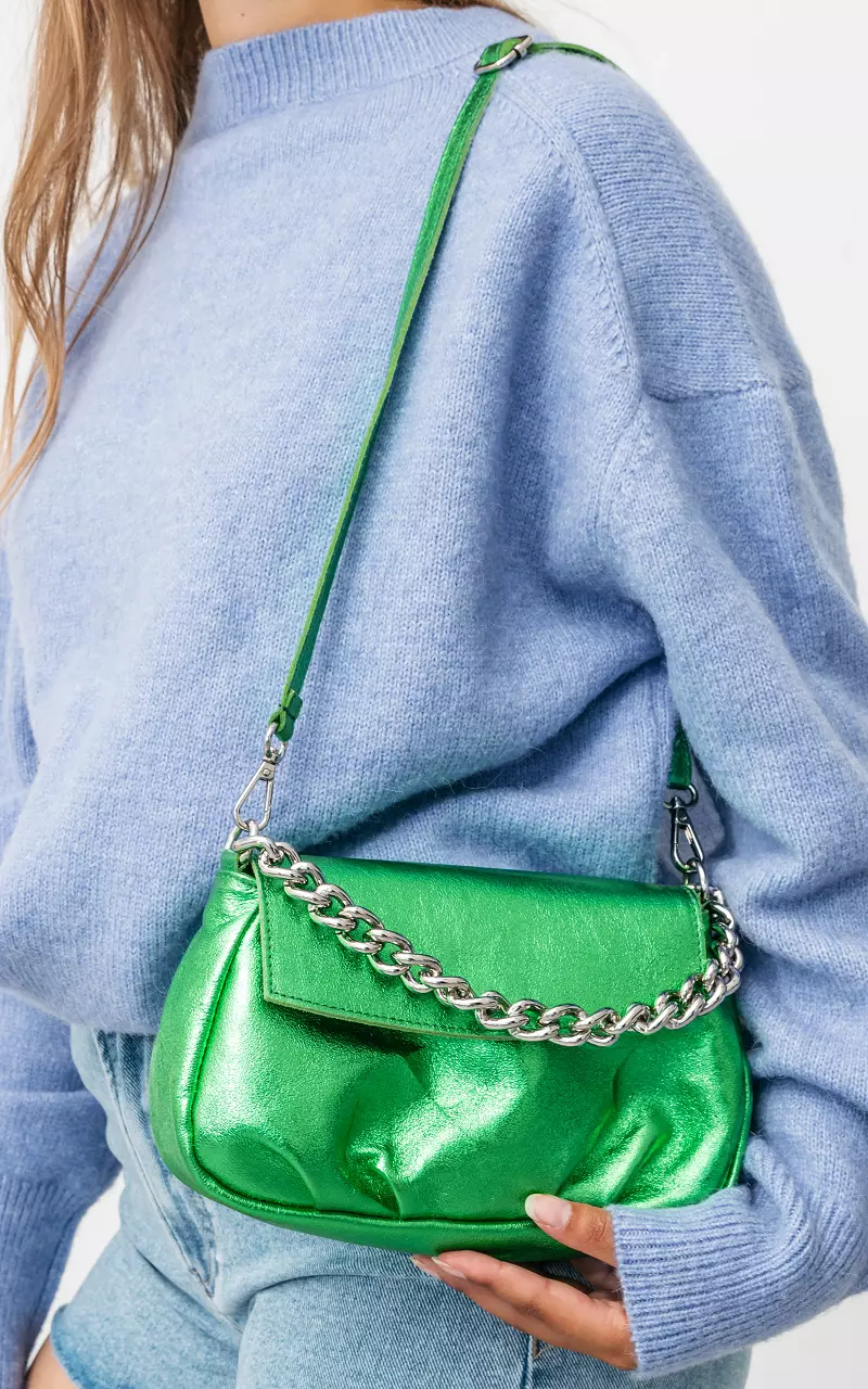 Metallic look bag with press button Light Green