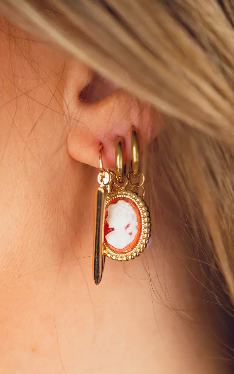 Goudkleurige oorbellen met hanger Goud Rood