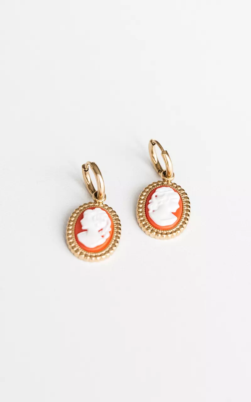 Goudkleurige oorbellen met hanger Goud Rood