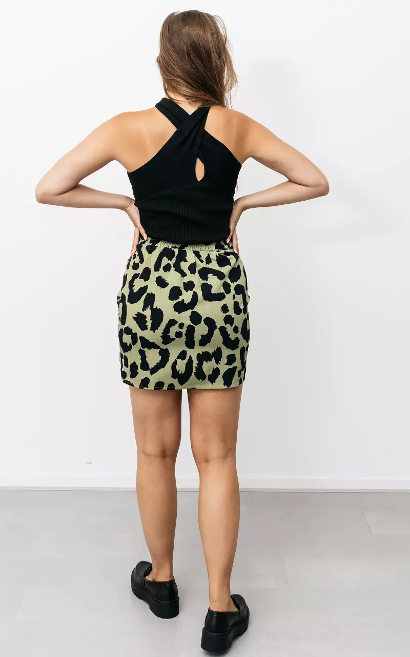 Skirt with leopard print Green Black