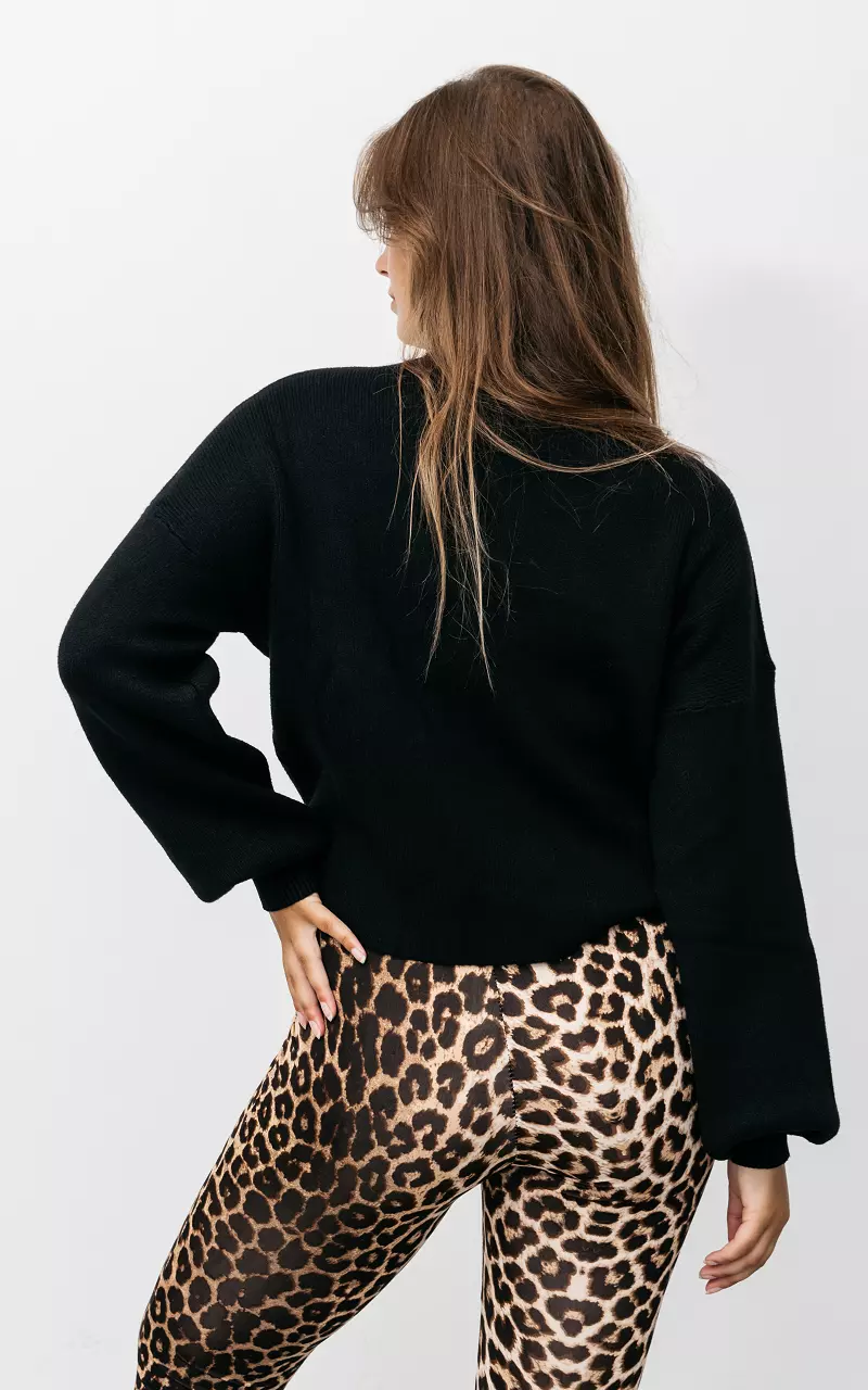 Turtleneck sweater with puffed sleeves Black