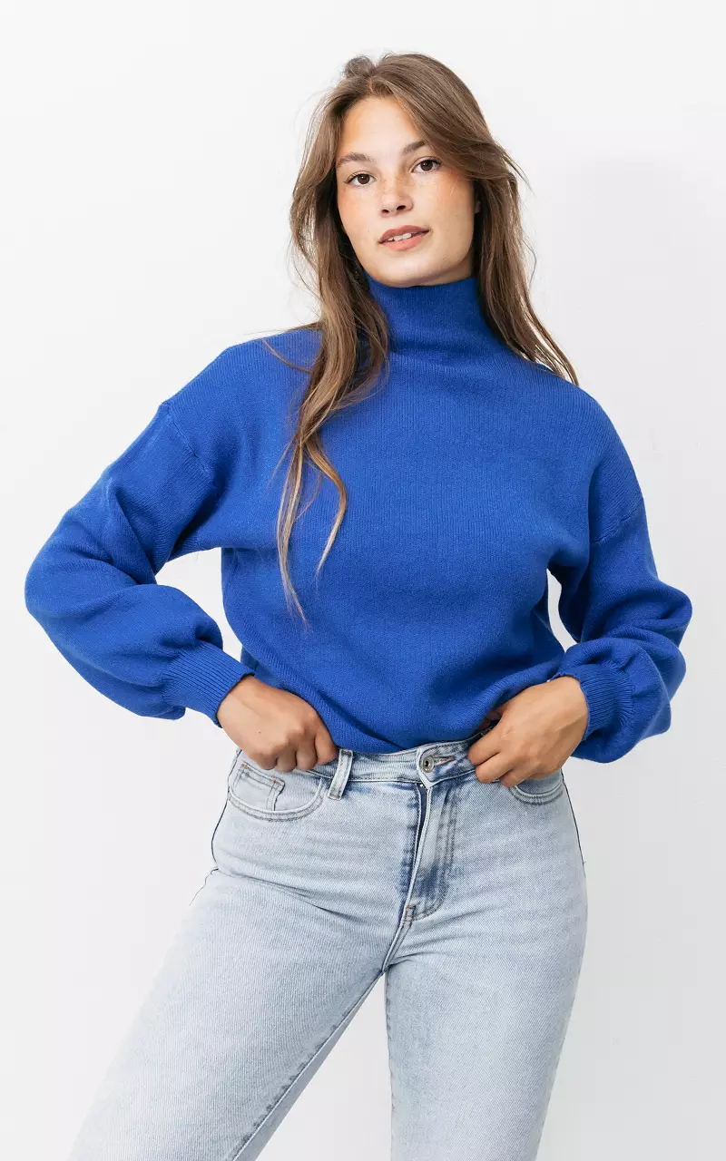 Turtleneck sweater with puffed sleeves Blue