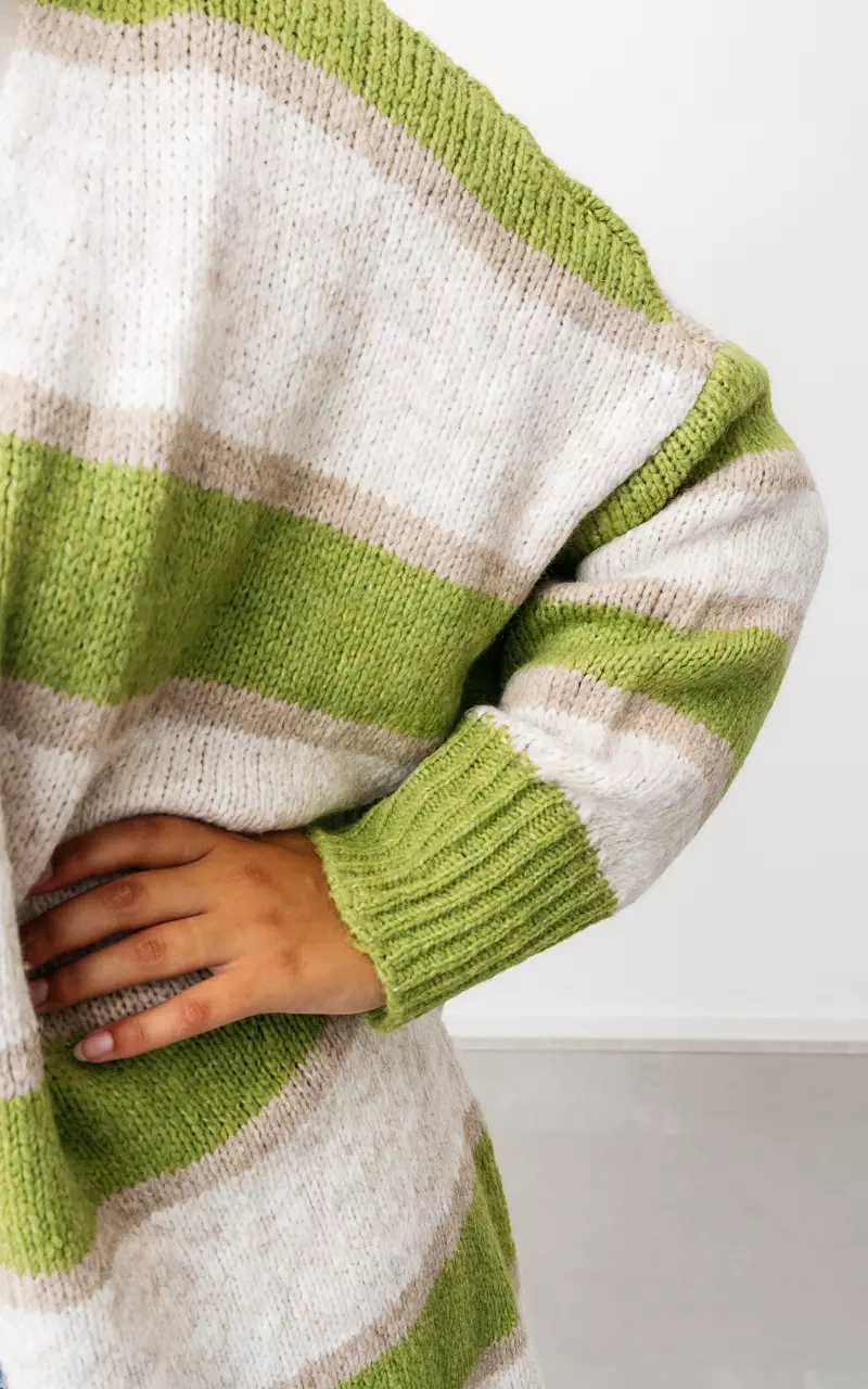 Long cardigan with stripes Green Cream