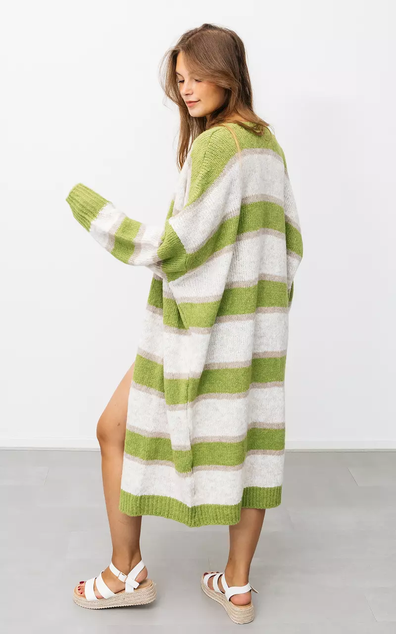 Long cardigan with stripes Green Cream