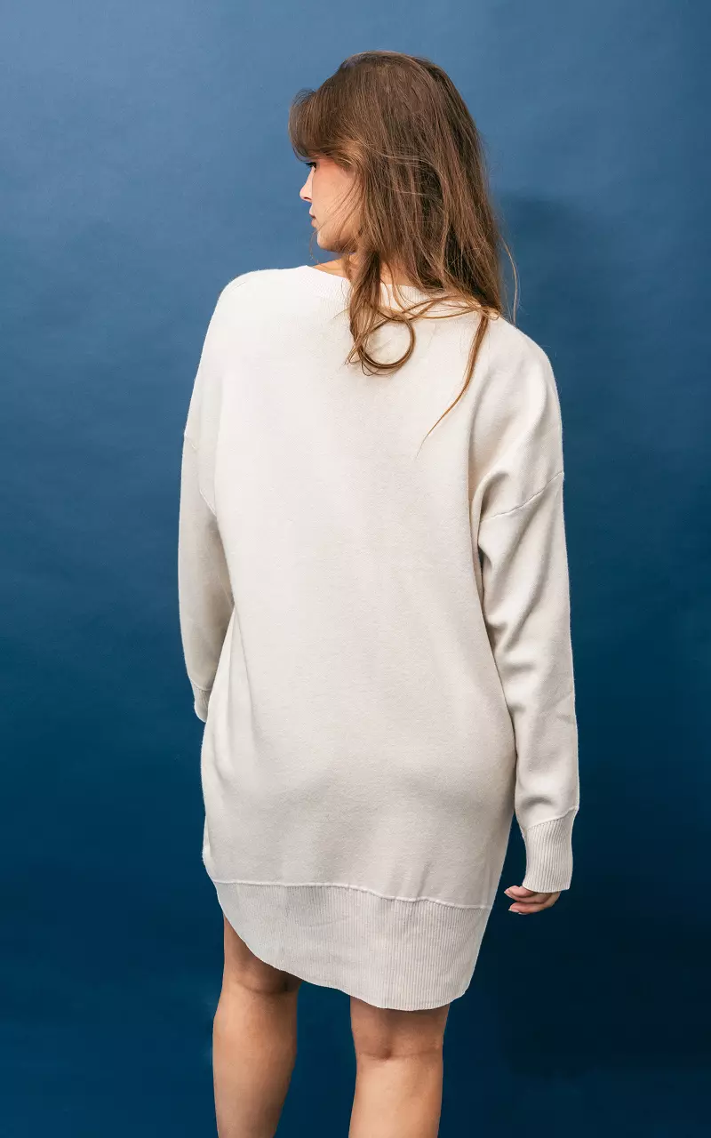 Jurk met v-hals Creme