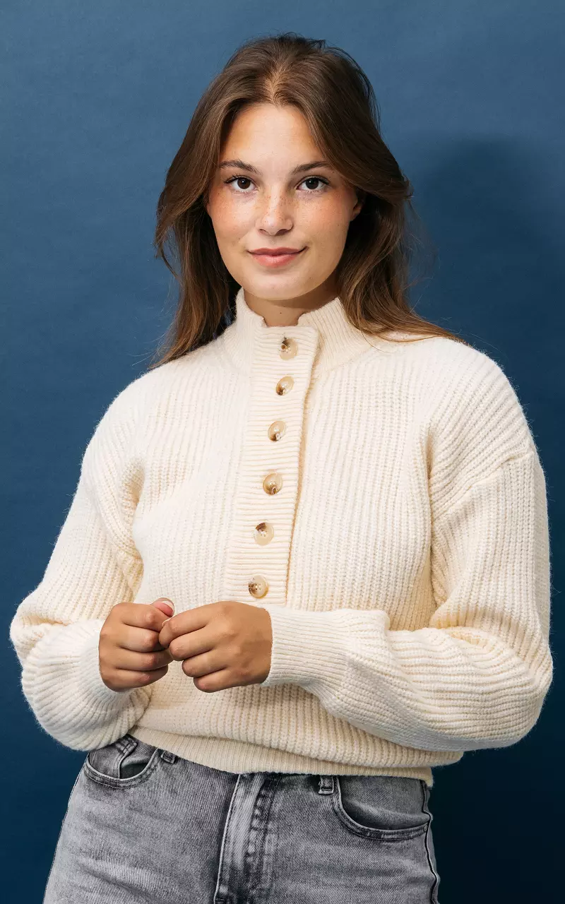 Knitted sweater with buttons Cream