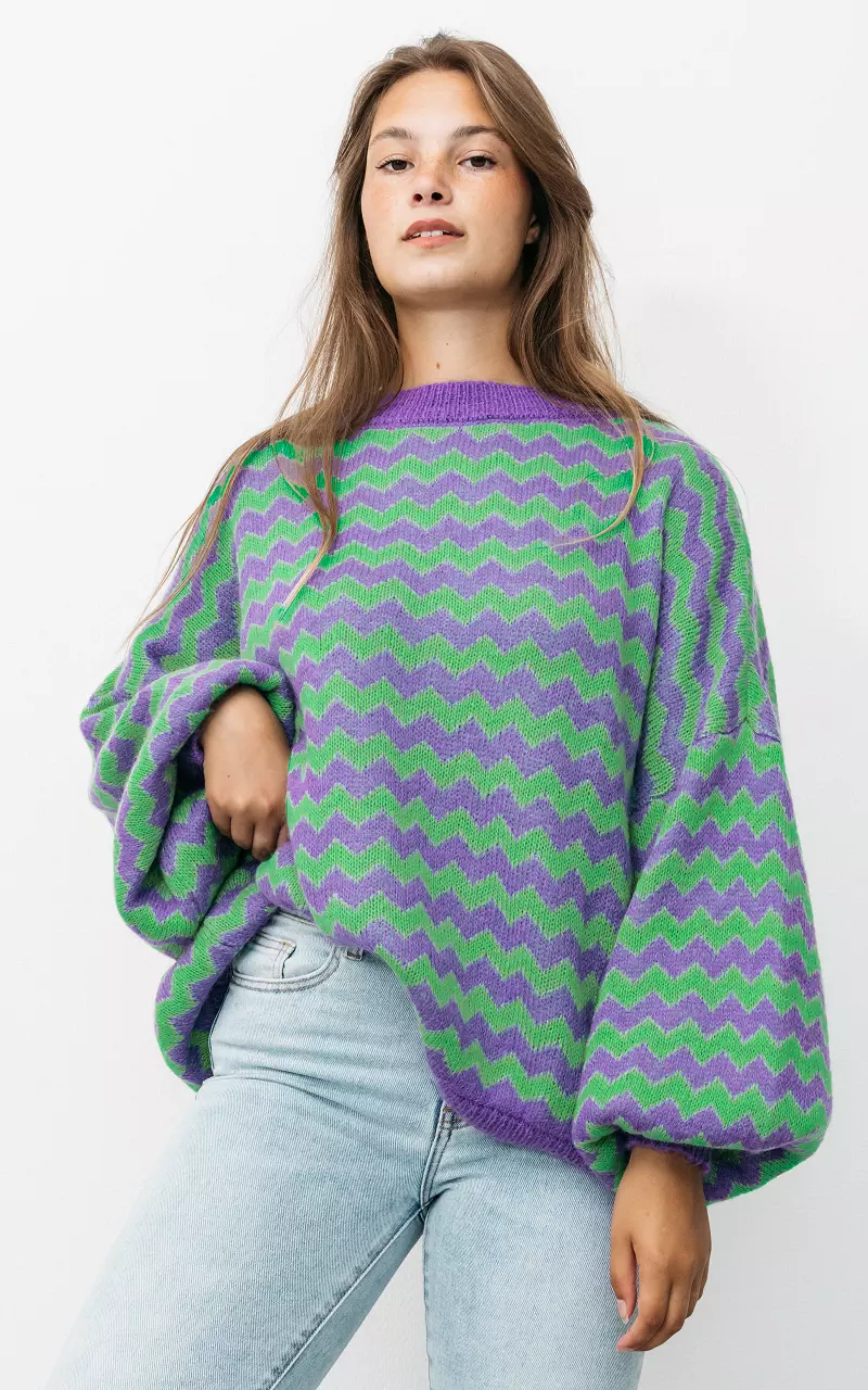 Sweater with puffed sleeves Purple Green