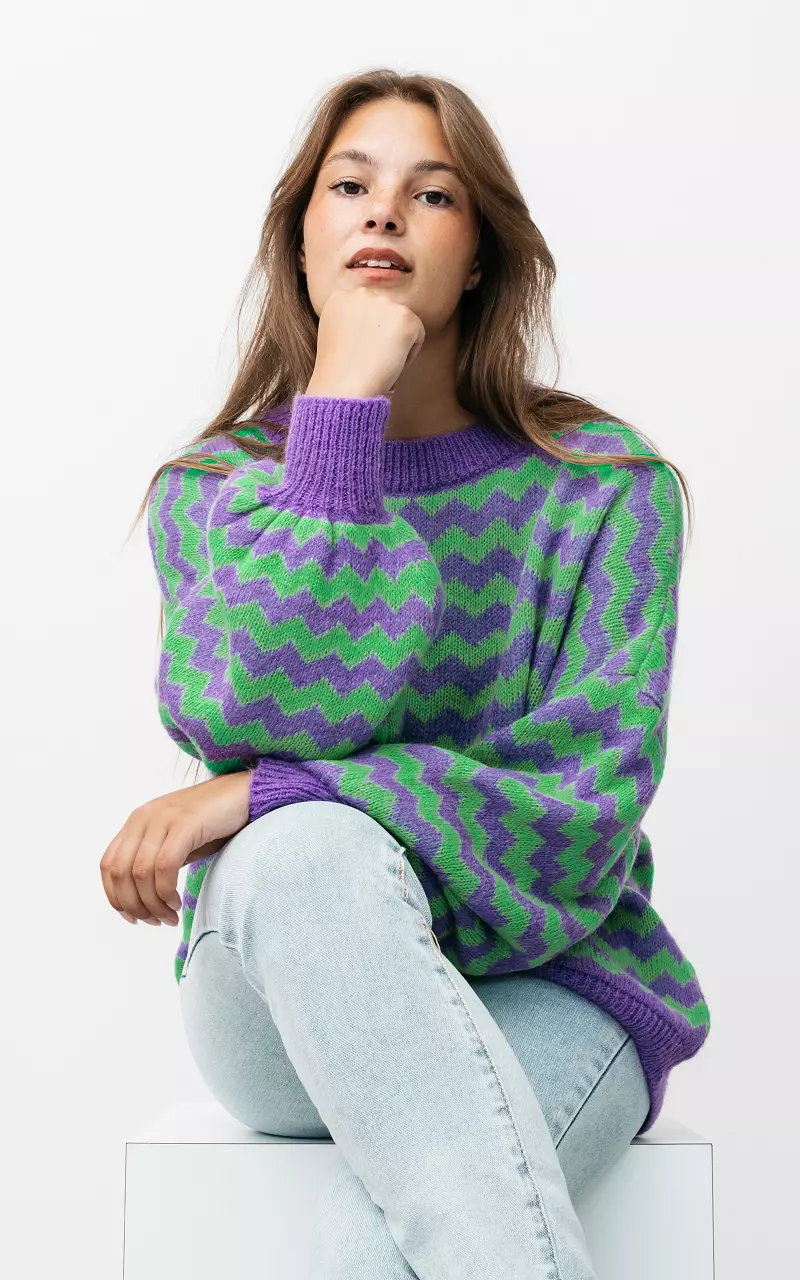 Pullover mit Puffärmel Lila Grün