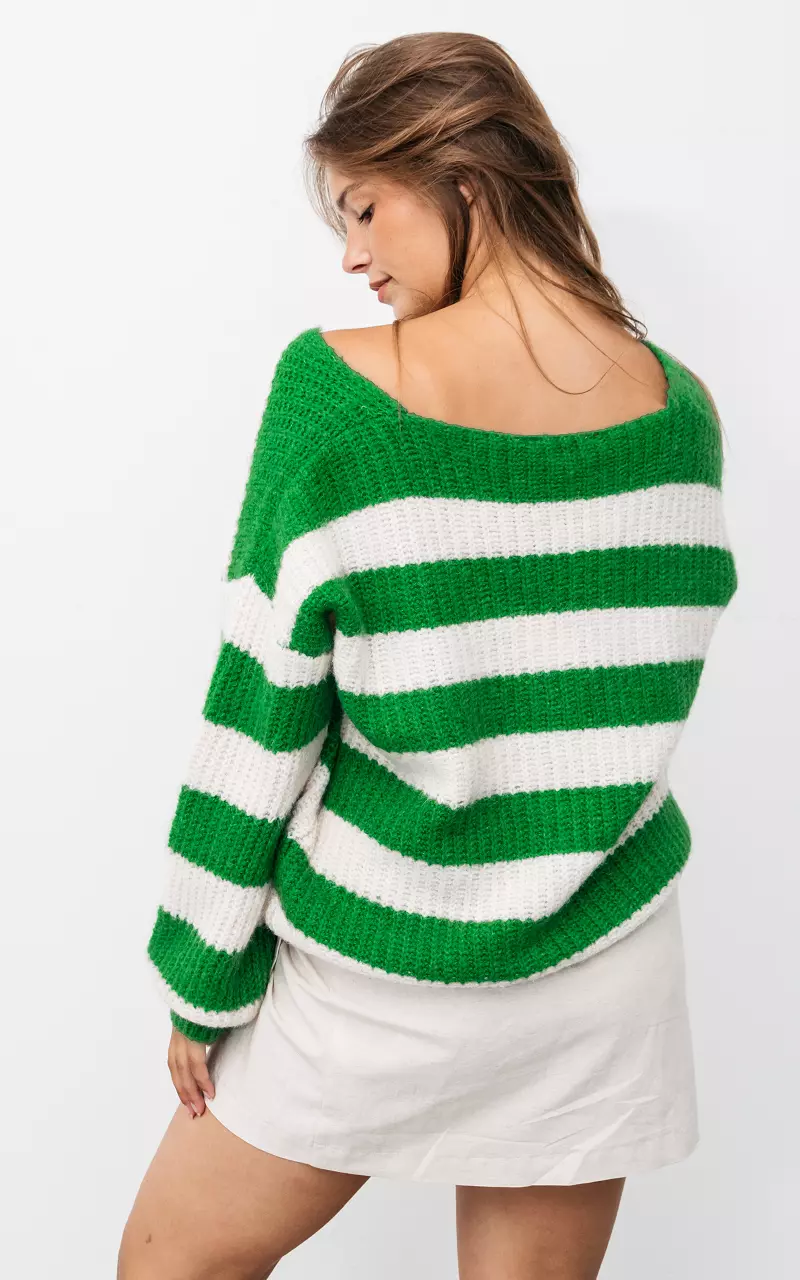 Pullover mit Streifenmuster Grün Creme