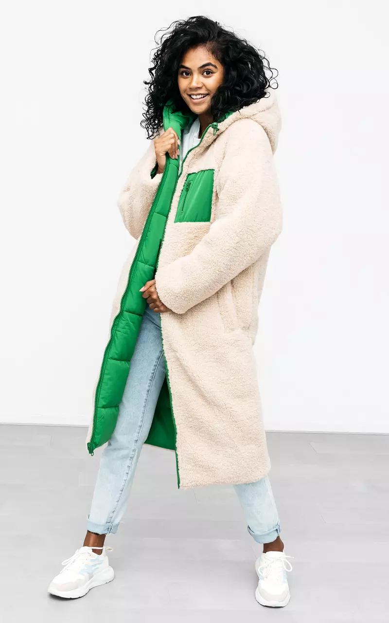 Reversible long coat with hood Green