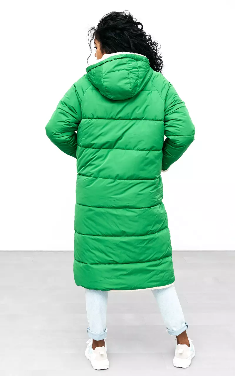 Reversible long coat with hood Green