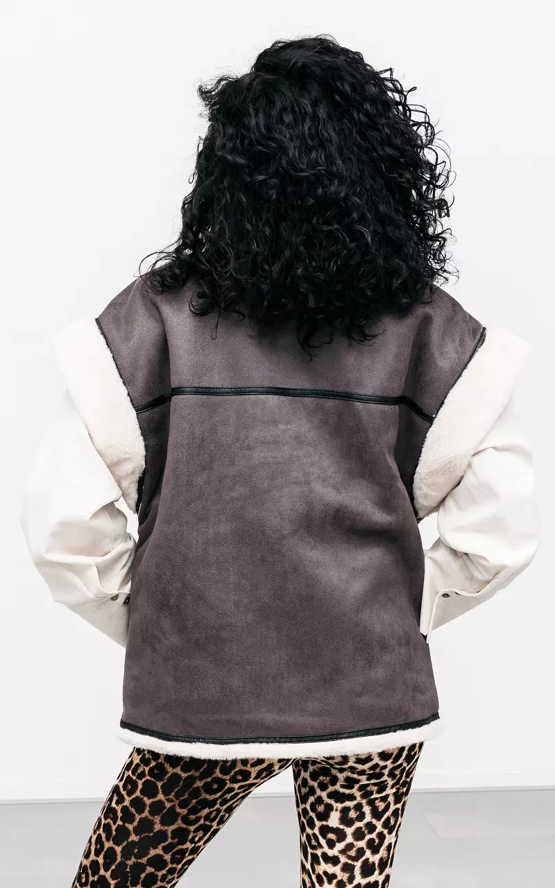 Waistcoat with fake fur Dark Grey Cream