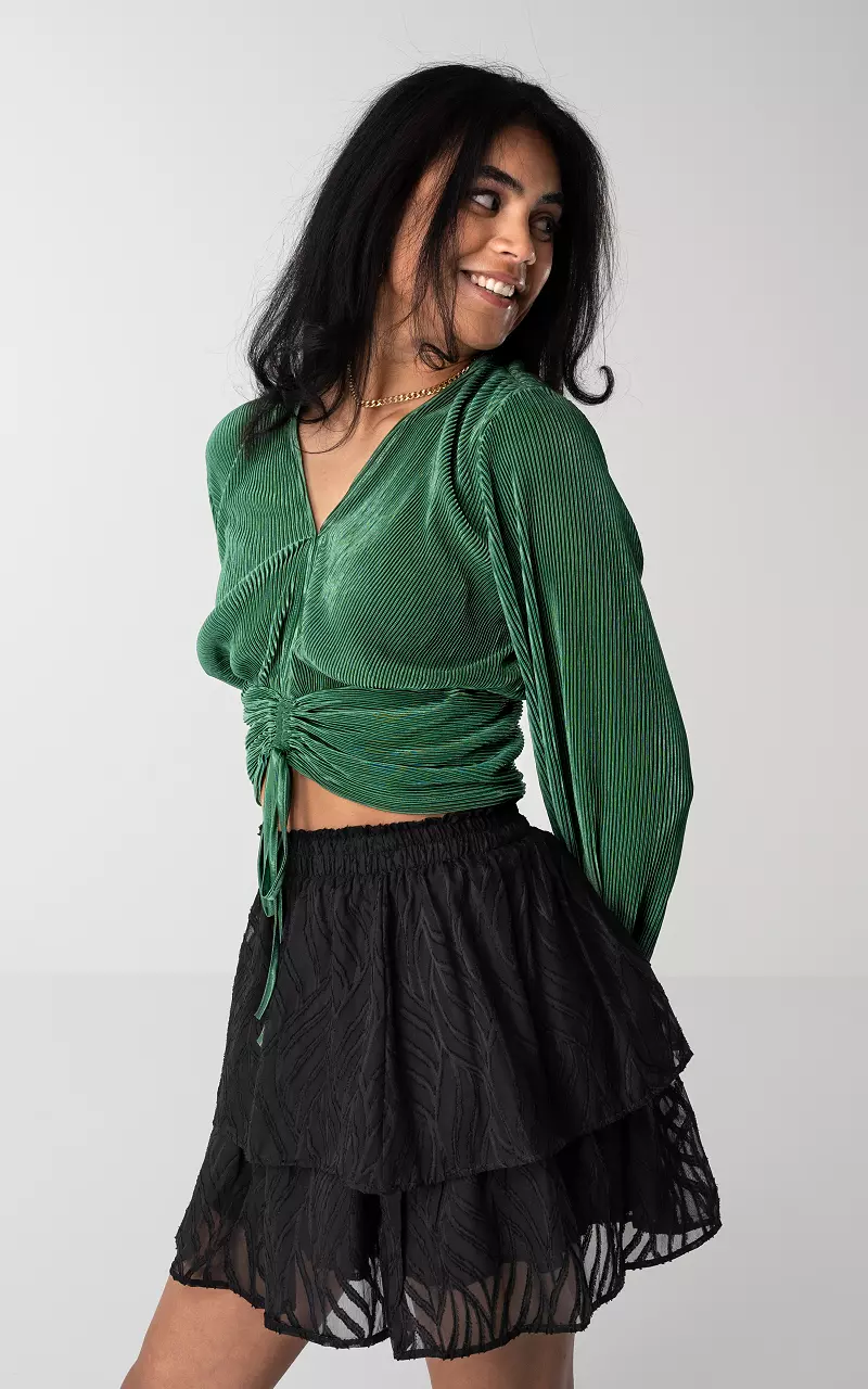 Pleated top with v-neck Dark Green