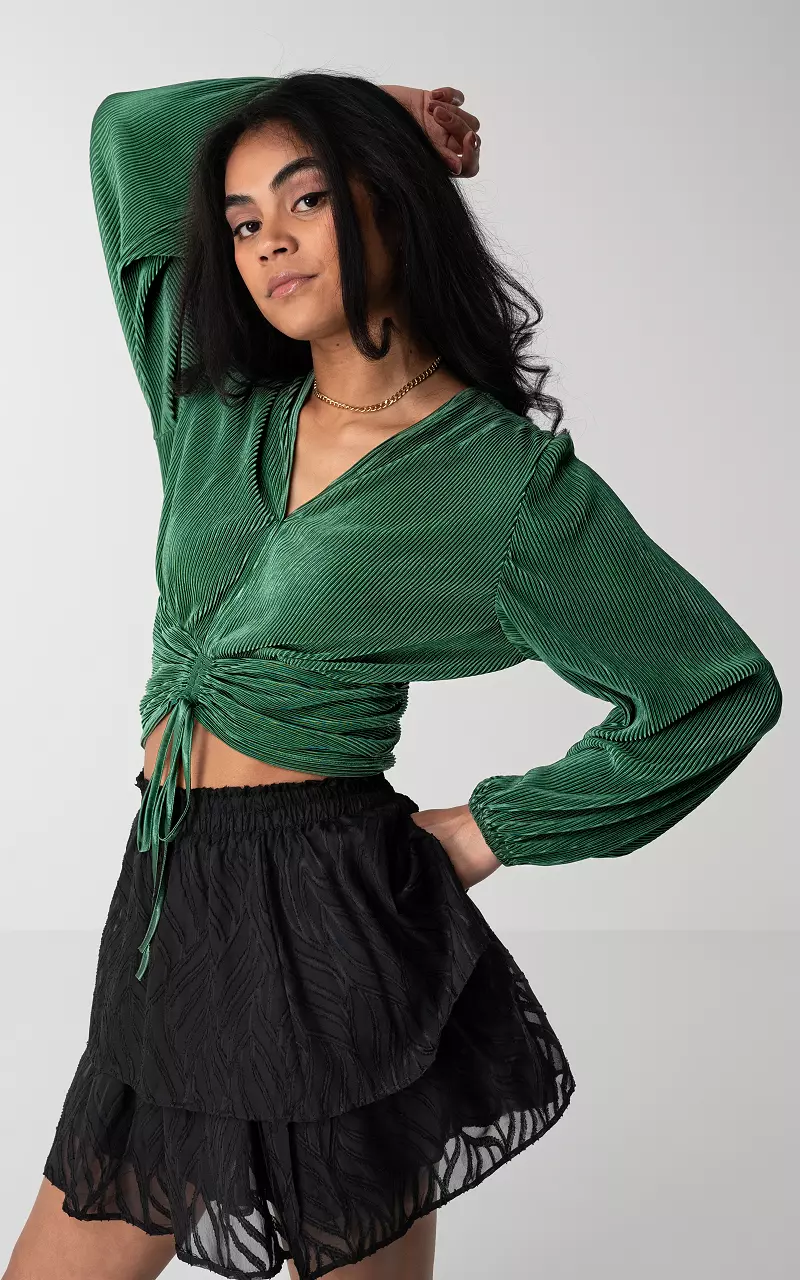 Pleated top with v-neck Dark Green