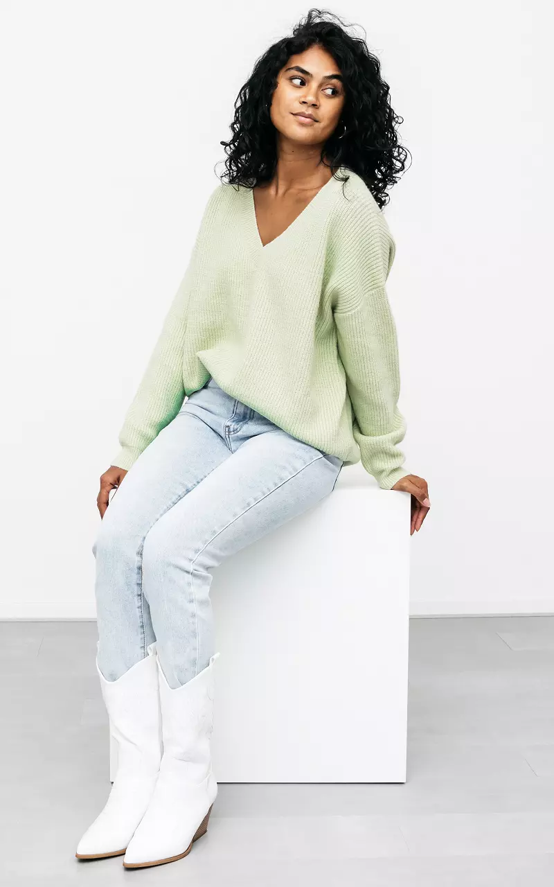 Comfy Pullover mit V-Ausschnitt Hellgrün