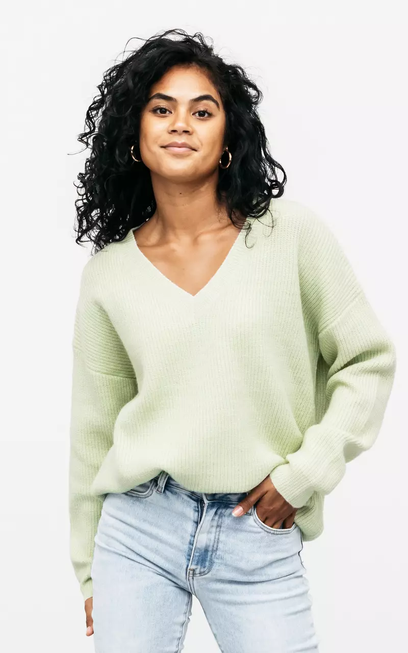 Comfy Pullover mit V-Ausschnitt Hellgrün