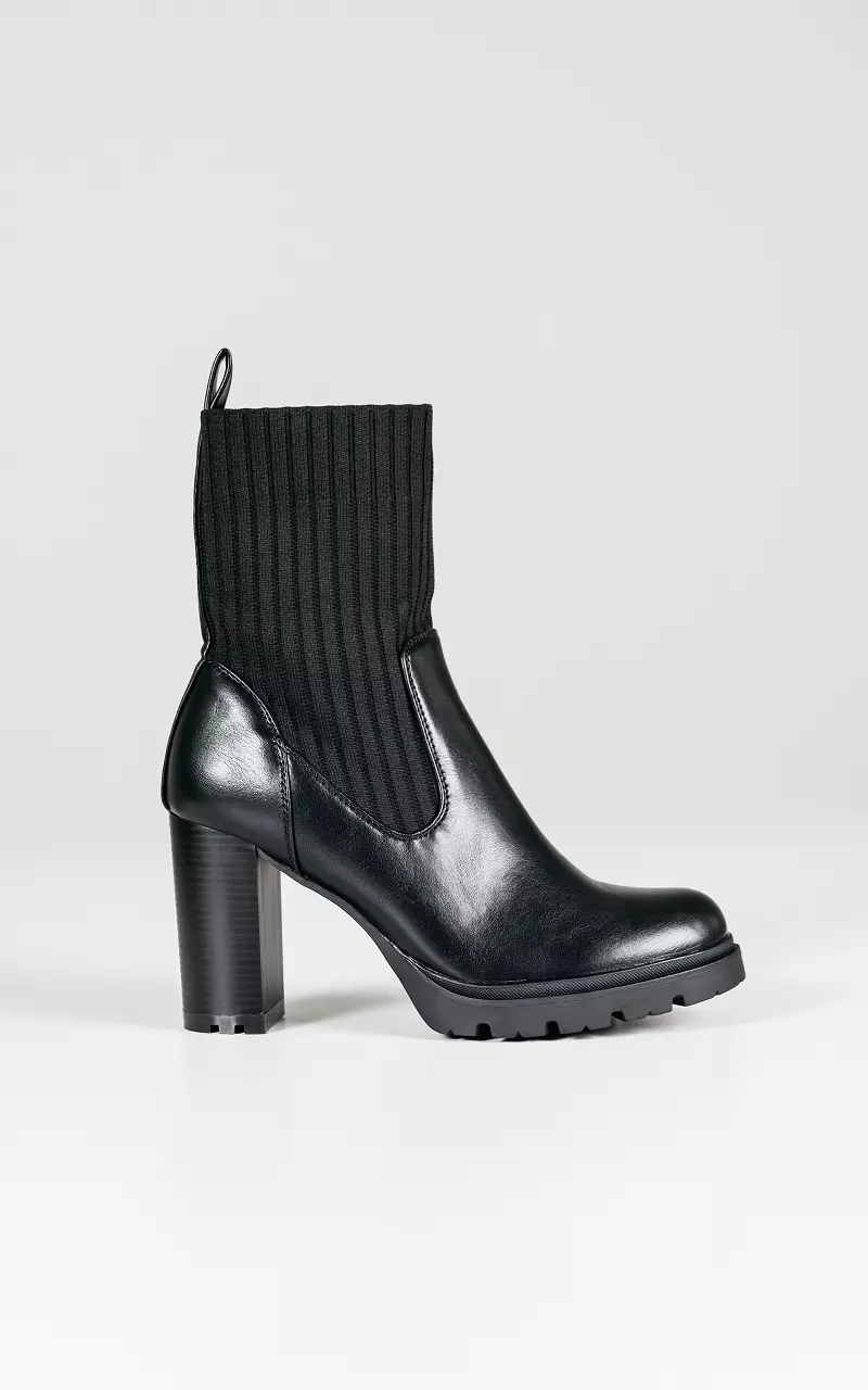Leather-look boots with sock Black