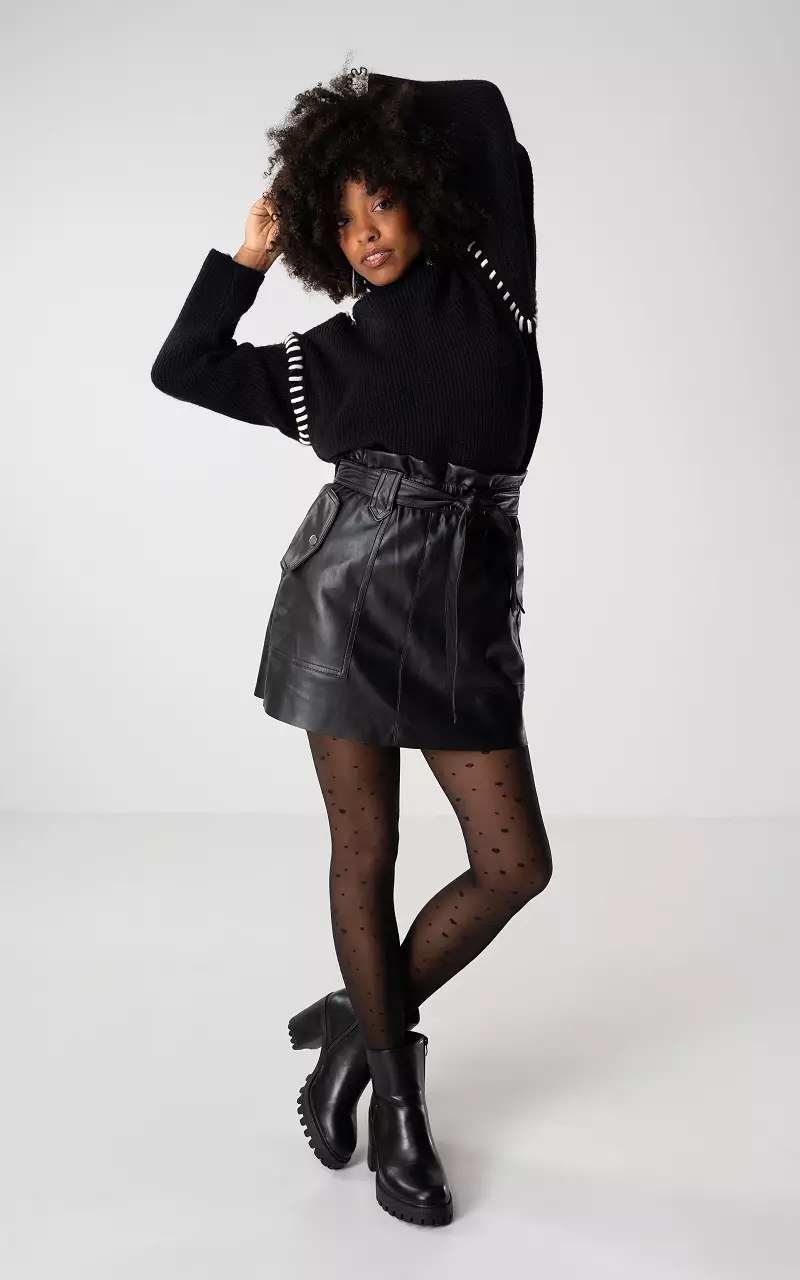 Leather-look skirt with belt Black