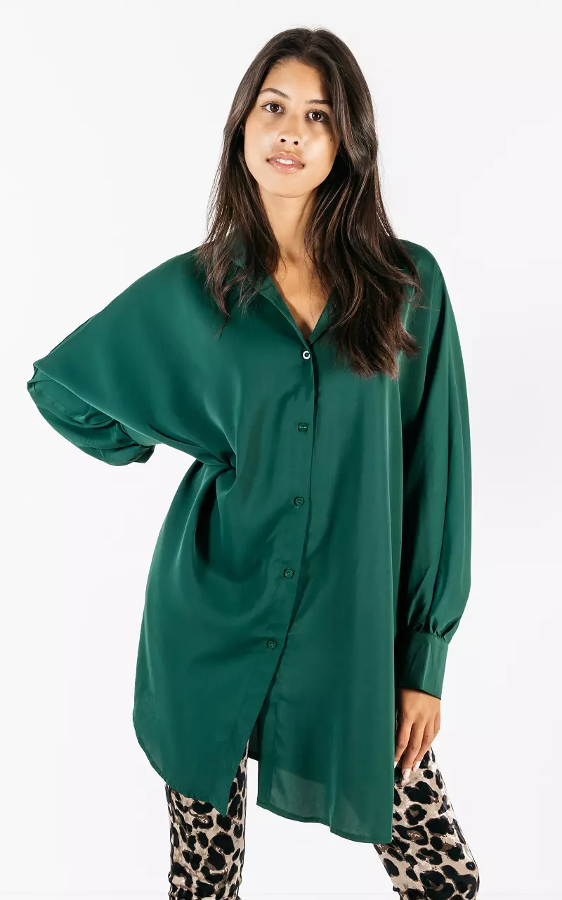 Oversized basic blouse with buttons Green