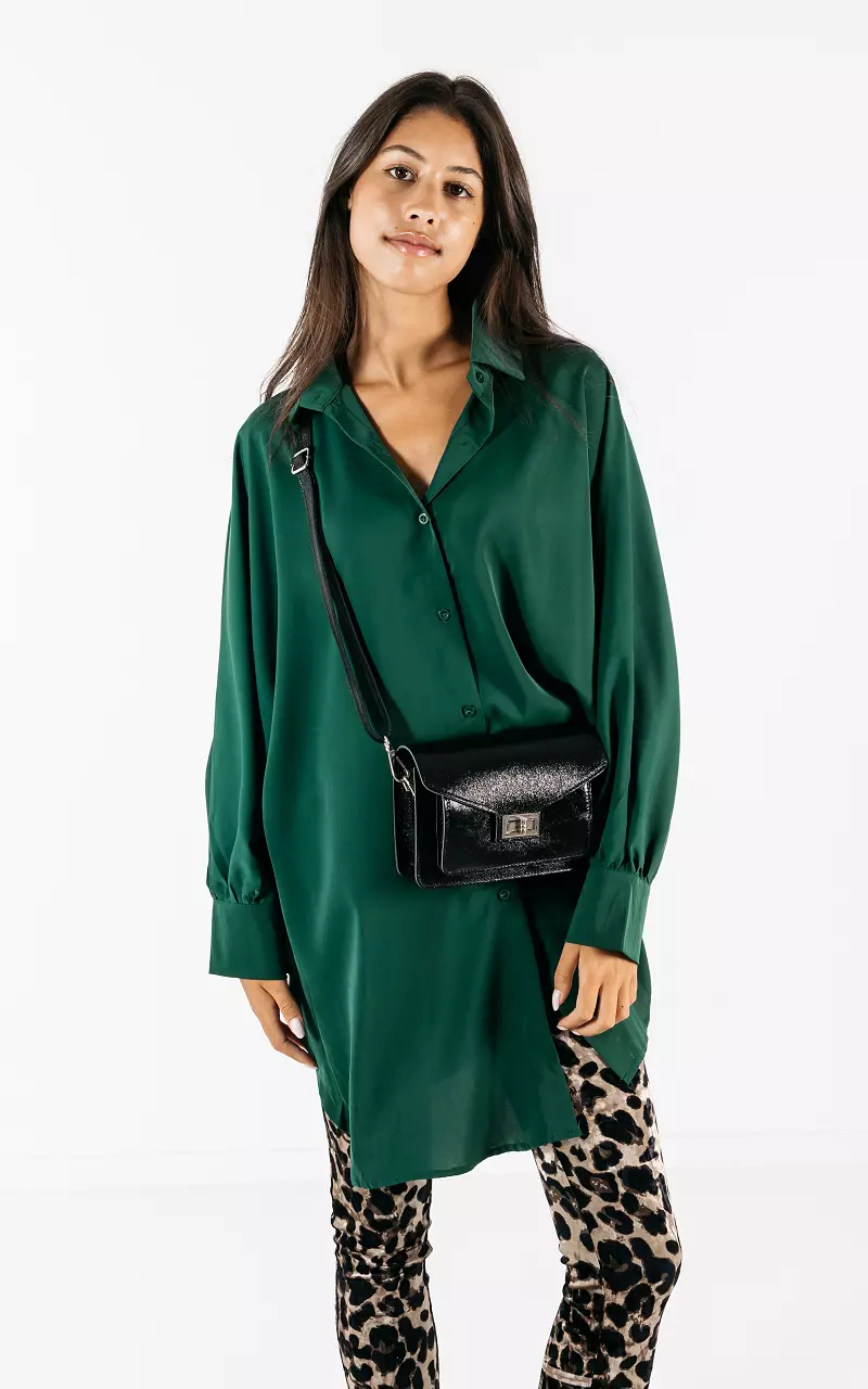 Leren tas met metallic look Zwart