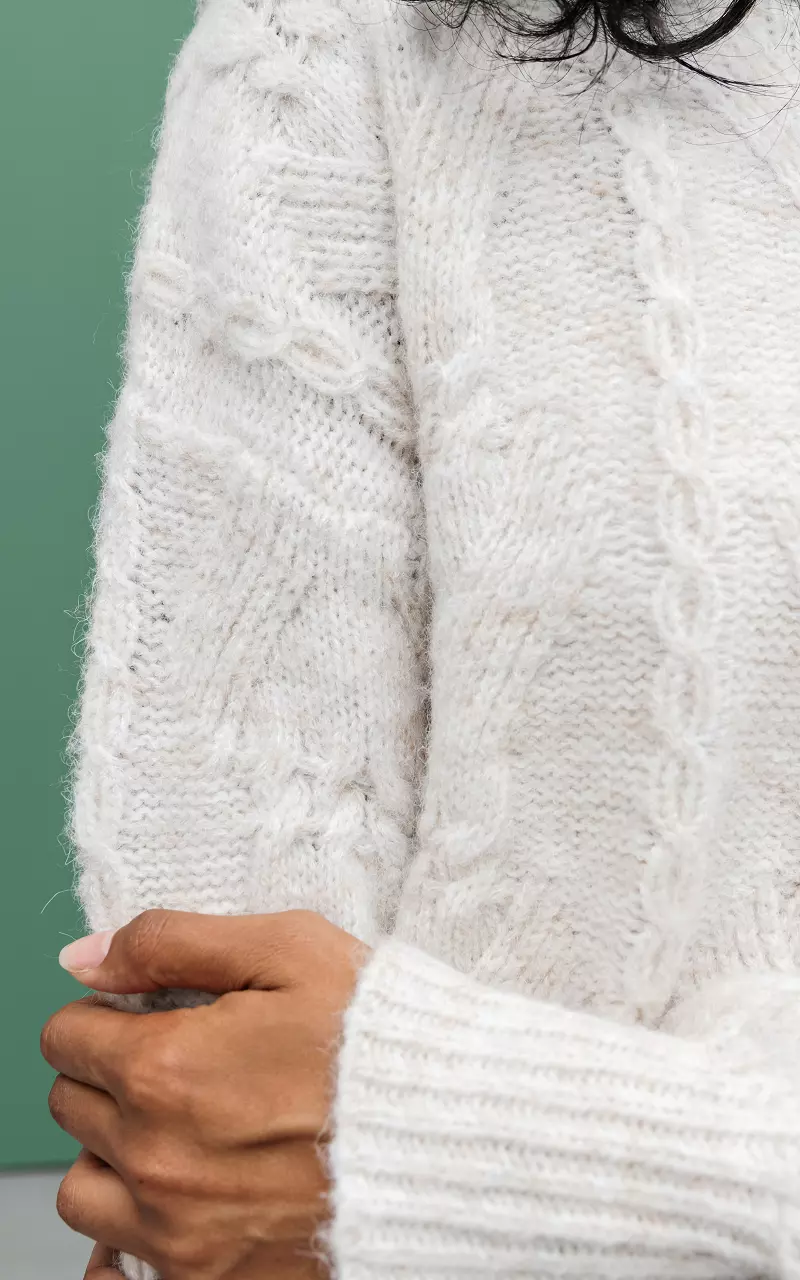 Cable-knit sweater with round neck Beige