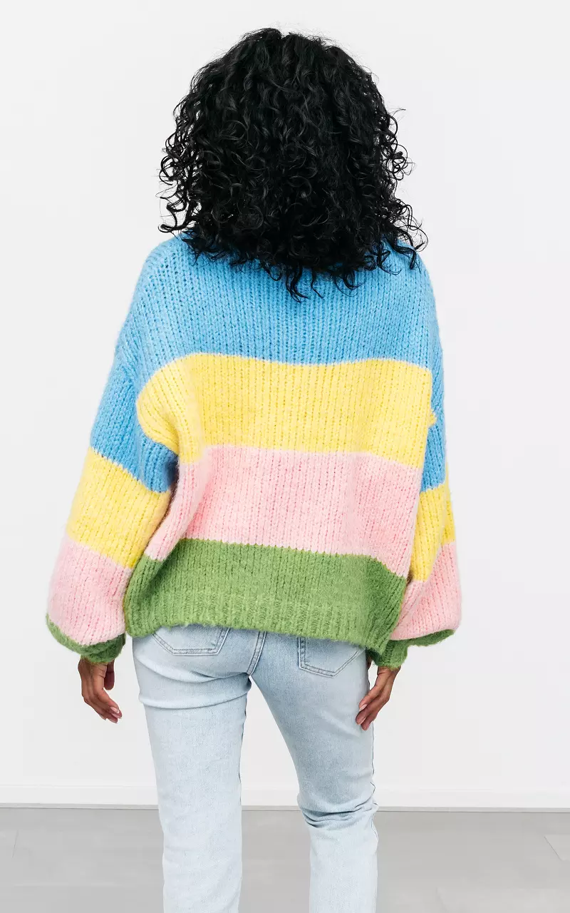Knitted sweater with round neck Blue Yellow