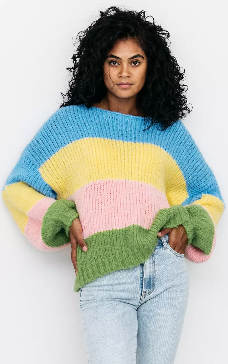 Knitted sweater with round neck Blue Yellow