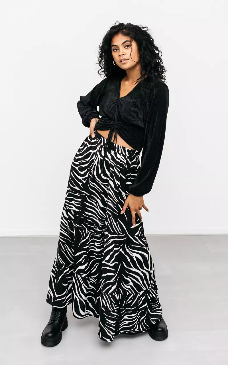 Maxi skirt with zebra print Black White