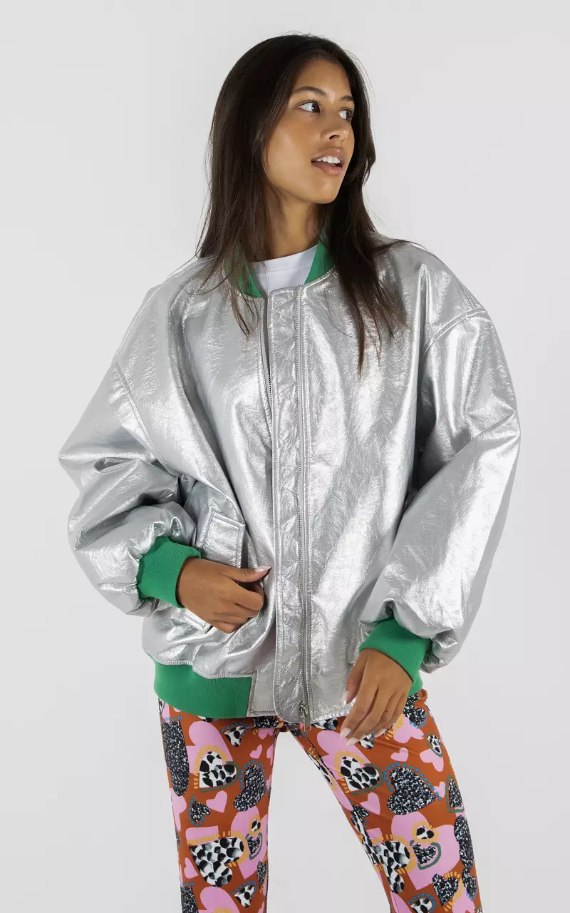 Oversized Jacke in Metallic-Optik Silber Grün