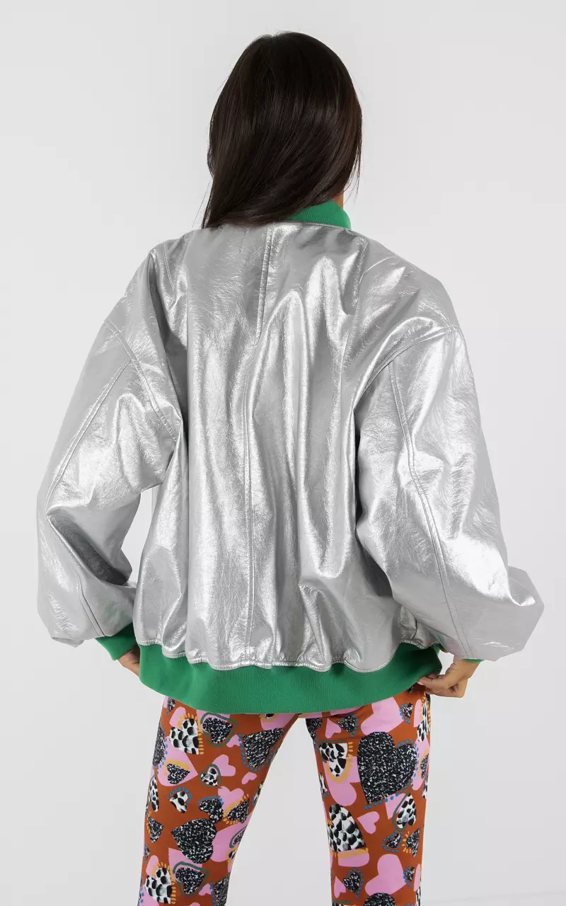 Oversized Jacke in Metallic-Optik Silber Grün