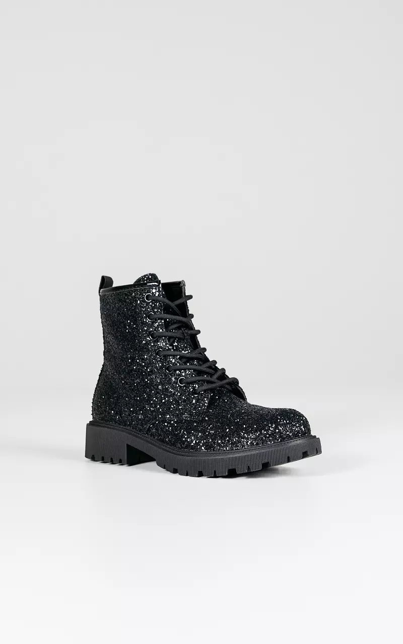 Lace-up boots with glittery details Black