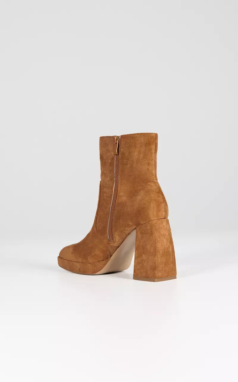 Suede-look boots with block heels Camel